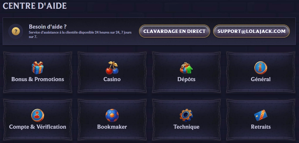 LolaJack Casino centre d’aide avec chat en direct et assistance client