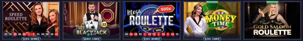 LolaJack Casino espace live avec roulette blackjack et jeux de casino en direct